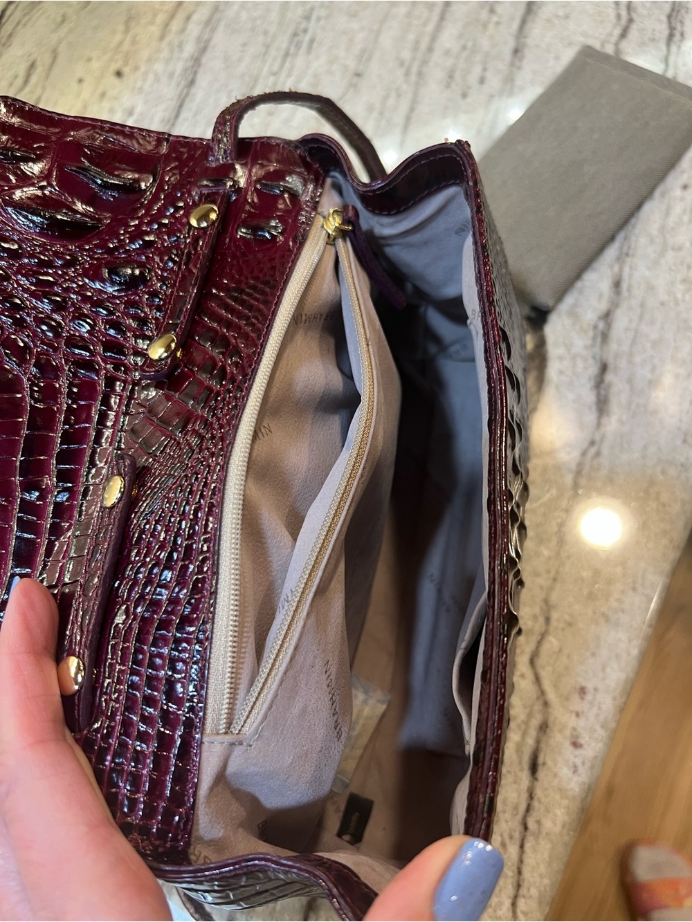 Brahmin Croc-Embossed Shoulder Bag Burgundy - Picture 16 of 16